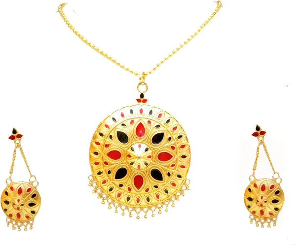 Assamese_Traditional_Red_And_Black_Colour_Jewellery_Set_For_Women